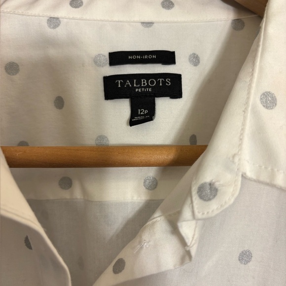 Talbots white long sleeve button up w/ silver polka dots - Picture 3 of 4